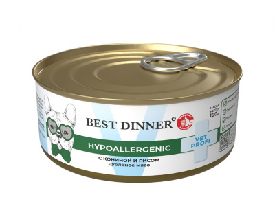 Best Dinner Dog Vet Profi Hypoallergenic консервы для собак, рубленое мясо, с кониной и рисом, 12шт*100гр