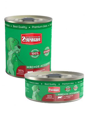 Четвероногий Гурман Мясное ассорти Консервы для взрослых собак, с говядиной, 6шт*340гр