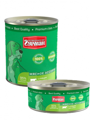 Четвероногий Гурман Мясное ассорти Консервы для взрослых собак, с рубцом, 6шт*340гр