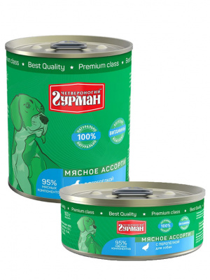 Четвероногий Гурман Мясное ассорти Консервы для взрослых собак, с перепелкой, 6шт*340гр