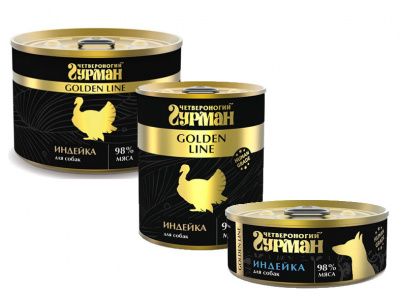 Четвероногий Гурман Golden Line Консервы для взрослых собак, индейка в желе, 6шт*340гр
