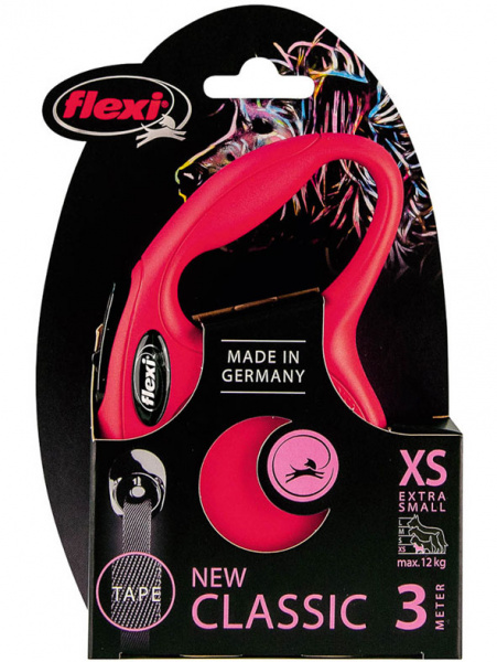 flexi рулетка New Classic XS (до 12 кг) 3 м лента красная.