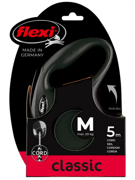 flexi рулетка New Classic М (до 20 кг) 5 м трос черная