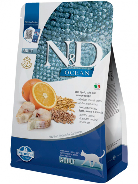 Farmina N&D Ocean Cat Adult Low Grain Треска, спельта, овес и апельсин