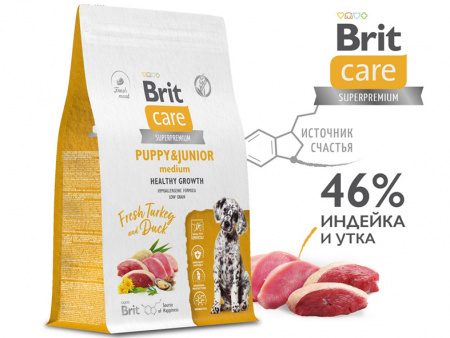 Brit Care Dog Puppy&Junior M  для щенков средних пород, индейка и утка