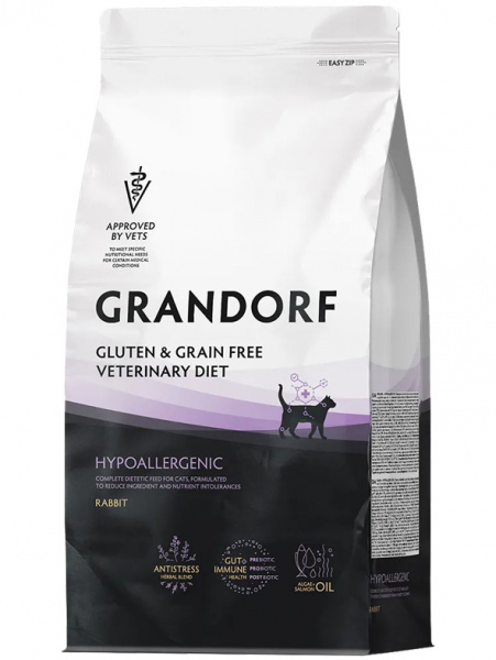 Grandorf Cat Vet Hypoallergenic сухой диетический корм для кошек при пищевой аллергии или непереносимости, кролик