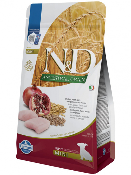 Farmina Ancestral Grain N&D Dog Puppy Mini Для щенков маленьких пород, Курица, гранат, спельта и овес