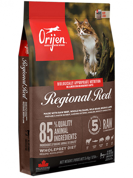 Orijen Cat Regional Red сухой корм для кошек всех возрастов, беззерновой, говядина, кабан, бизон и ягненок