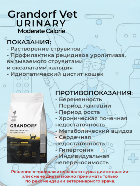 Grandorf Cat Vet Urinary Moderate Calorie купить в ZooKorm24.ru