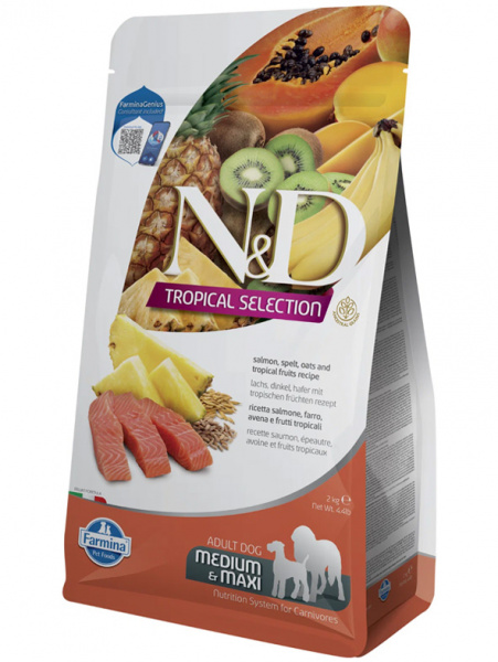 Farmina N&D Tropical Selection Dog Adult Medium&Maxi сухой корм для взрослых собак средних и крупных пород, лосось, спельта, овес и тропические фрукты