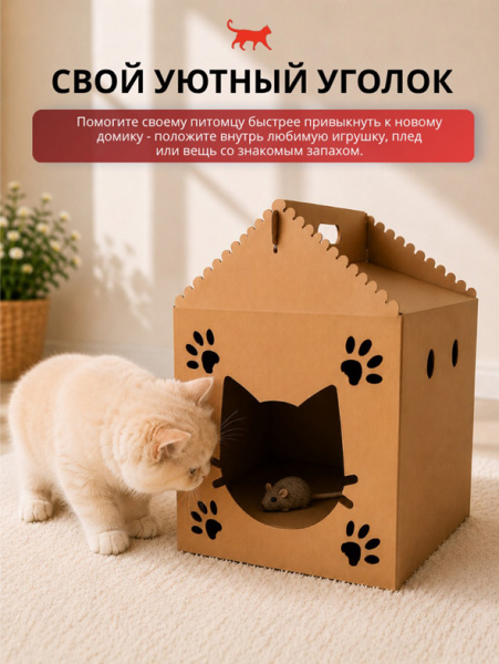 Домик картонный для кошки 35*35*35 см