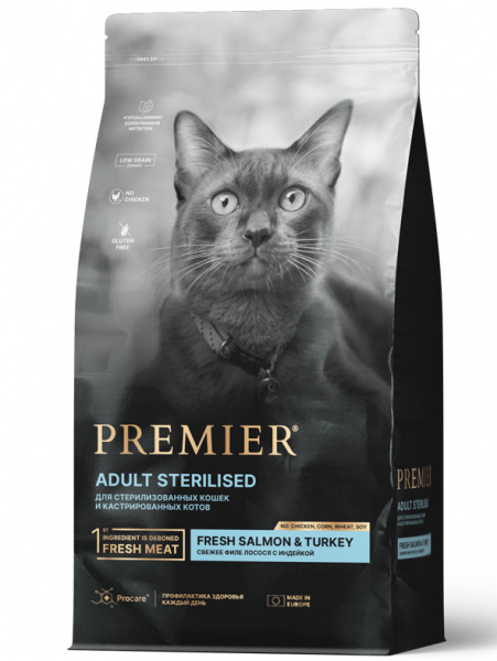 Premier Cat Adult Sterilised Salmon&Turkey Для стерилизованных кошек с лососем и индейкой