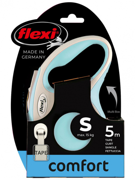 flexi рулетка NEW LINE Comfort S (до 15 кг) лента 5 м серый/голубой