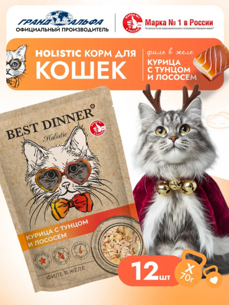 Best Dinner Cat Holistic паучи для кошек, филе в желе, курица с тунцом и лососем