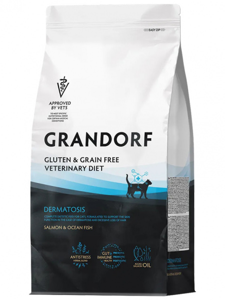 Grandorf Cat Vet Dermatosis сухой диетический корм для кошек при дерматозах, лосось с океанической рыбой