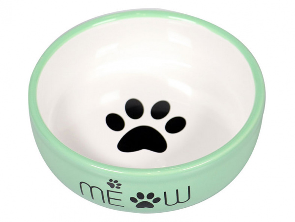 Миска Mr.Kranch керамическая для кошек MEOW 380 мл, зеленая