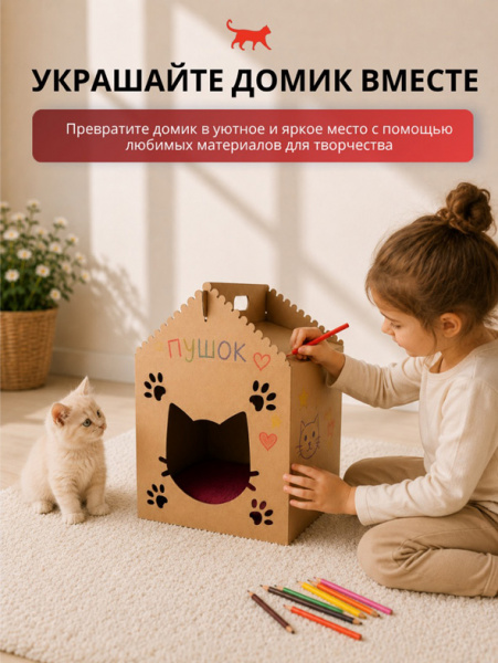Домик картонный для кошки 35*35*35 см