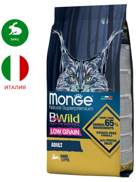 Monge Cat BWild Low Grain Hare, низкозерновой, мясо зайца