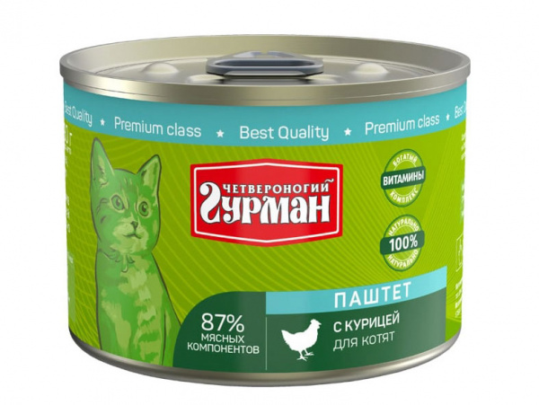 Четвероногий гурман Консервы Паштет для котят, курица, 12шт х 190гр