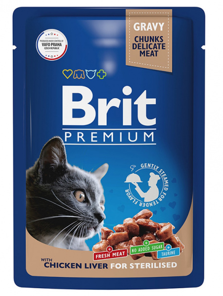 Brit Premium Пауч для стерилизованных кошек, куриная печень в соусе