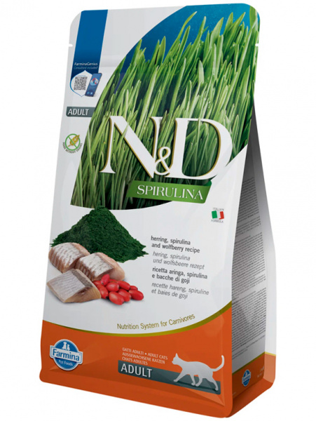 Farmina N&D Spirulina Cat Adult сухой корм для взрослых кошек, сельдь, спирулина и ягоды годжи