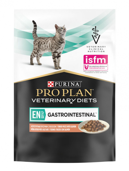 Влажный корм для кошек Purina Pro Plan Cat Veterinary Diets EN ST/OX Gastrointestinal при расстройствах пищеварения и заболеваниях ЖКТ, кусочки в соусе с лососем 10 шт х 85 гр