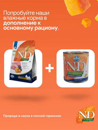 Farmina Pumpkin N&D Dog Adult Mini Для маленьких пород, Ягненок, тыква, черника