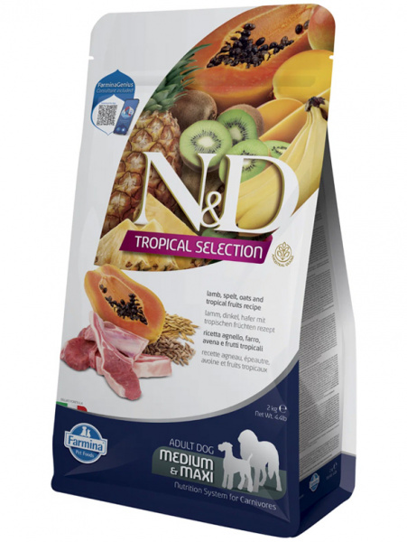 Farmina N&D Tropical Selection Dog Adult Medium&Maxi сухой корм для взрослых собак средних и крупных пород, ягненок, спельта, овес и тропические фрукты