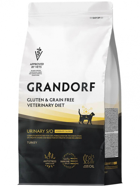 Grandorf Cat Vet Urinary Moderate Calorie сухой диетический корм для кошек для растворения струвитных камней, индейка