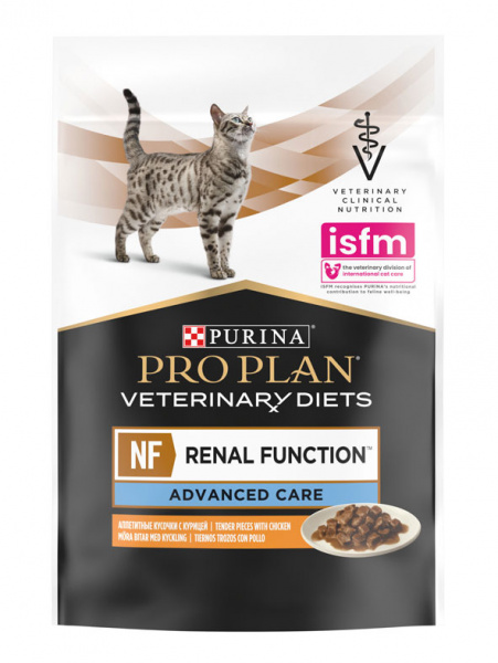 Влажный корм для кошек Pro Plan Veterinary Diets NF Renal Function Advanced Care для поддержания функции почек на поздней стадии хронической почечной недостаточности, с курицей, паучи 10 шт х 85 гр