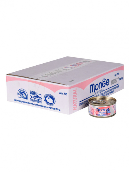 Monge Cat Natural влажный корм для кошек, тунец с курицей и креветками, консервы