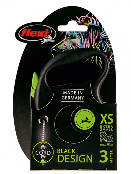 flexi рулетка Black Design XS (до 8 кг) 3 м трос черный/зеленый