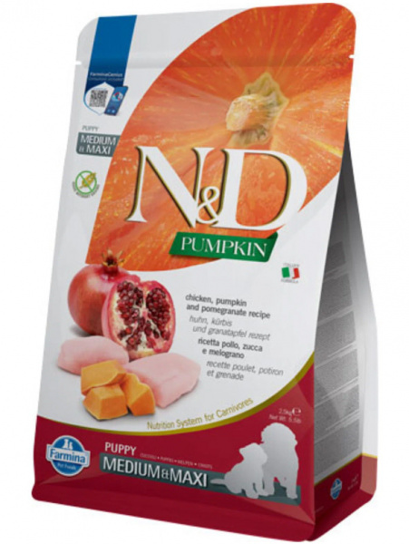 Farmina Pumpkin N&D Dog Puppy Medium&Maxi Для щенков средних и крупных пород, Курица, тыква, гранат