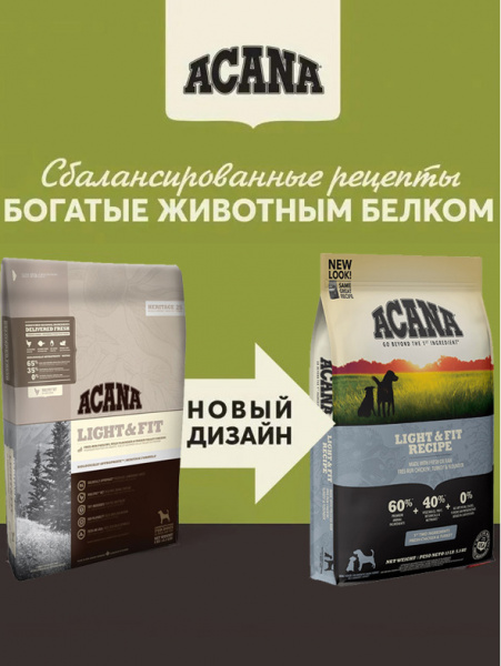 Acana Dog Light&Fit Recipe сухой корм для взрослых собак всех пород с лишним весом