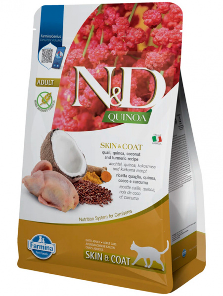 Farmina N&D Quinoa Cat Grain Free Skin&Coat Здоровье кожи и шерсти, Перепел, кокос и киноа