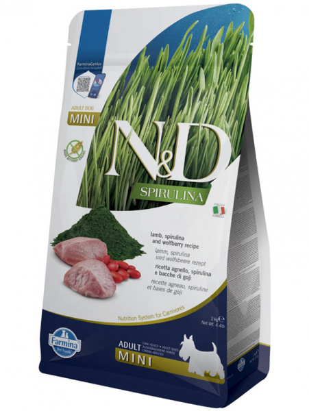 Farmina N&D Spirulina Dog Adult Mini сухой корм для взрослых собак мелких пород, ягненок, спирулина и ягоды годжи