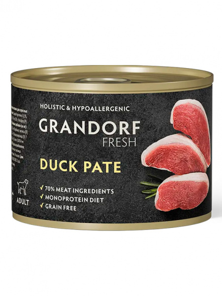 Grandorf Fresh Dog влажный корм для собак всех возрастов, беззерновой, паштет из утки