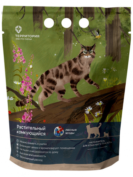 Наполнитель ТерриториЯ Лесные ягоды, комкующийся, растительный с тофу