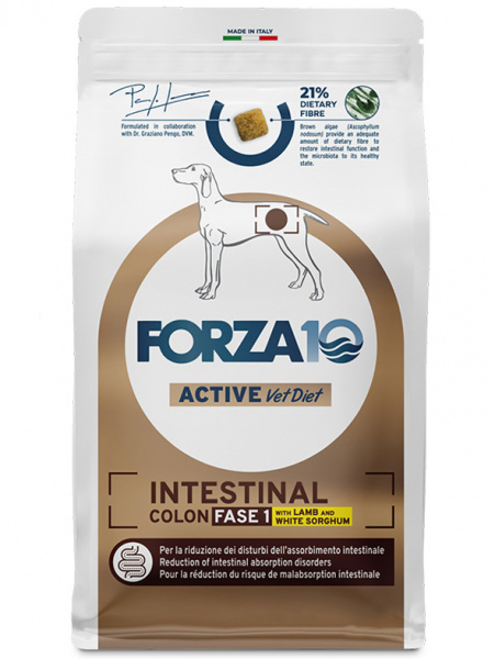 Forza10 Dog Active VetDiet Intestinal Colon FASE 1 при хронических колитах и проблемах ЖКТ, ягненок/сорго
