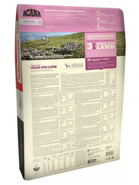 Acana Dog Grass-Fed Lamb сухой корм для собак всех пород, гипоаллергенный, беззерновой, ягненок с яблоком