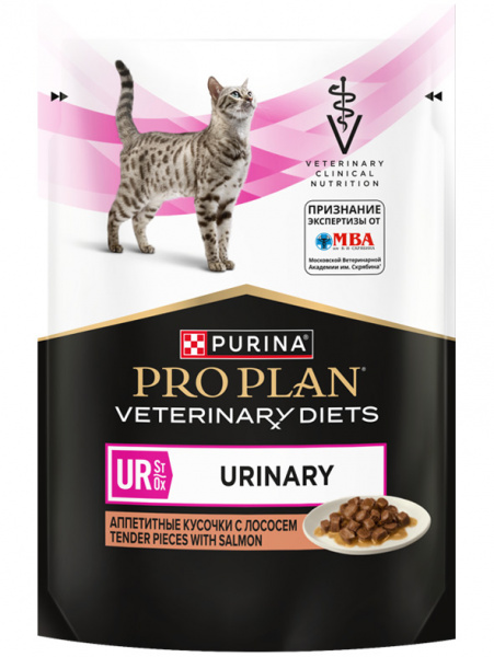 Pro Plan Veterinary Diets Cat UR Urinary, паучи, лосось, 85гр*26шт
