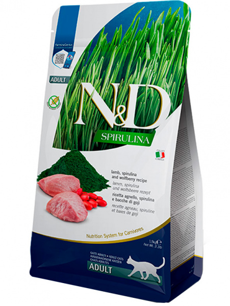 Farmina N&D Spirulina Cat Adult сухой корм для взрослых кошек, ягненок, спирулина и ягоды годжи