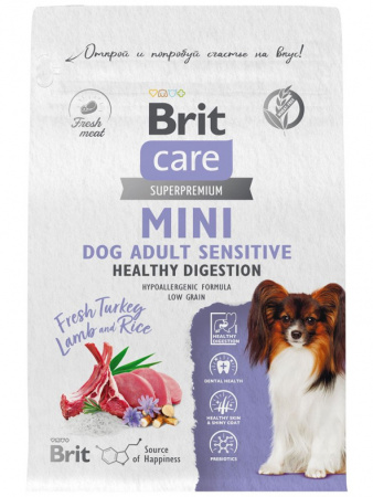 Brit Care Dog Mini Adult Sensitive сухой корм для собак мелких пород с чувствительным пищеварением, индейка с ягненком